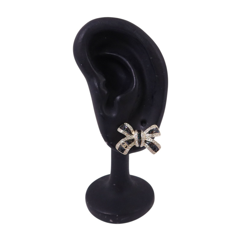 CHANEL 金屬/水鑽Ribbon Earrings金扣耳環-8