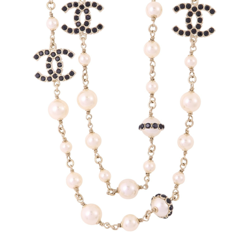 CHANEL 金屬/仿珍珠/水鑽Necklace金扣項鏈-1