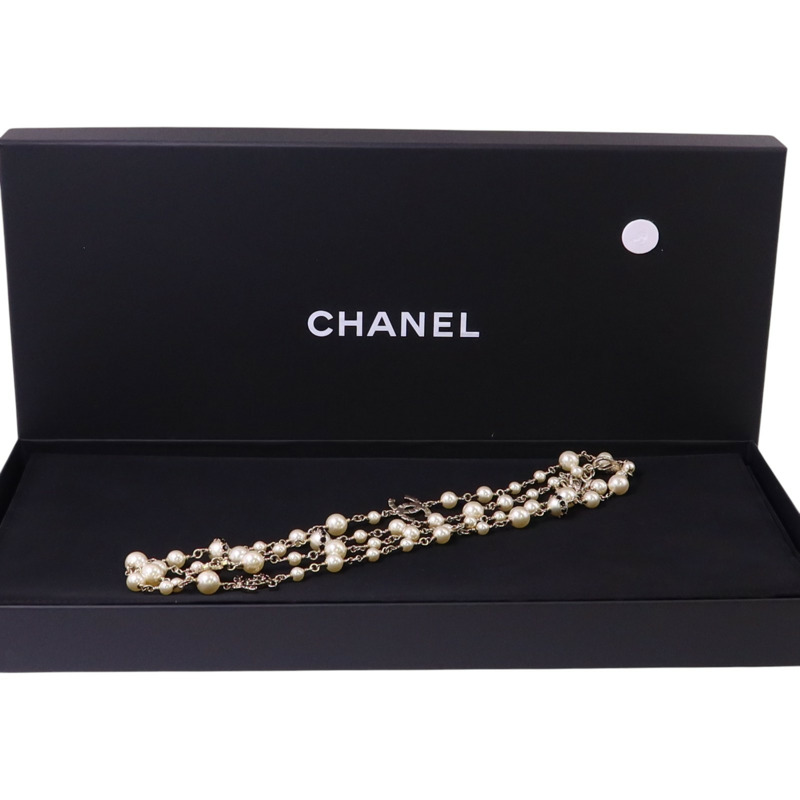 CHANEL 金屬/仿珍珠/水鑽Necklace金扣項鏈-6