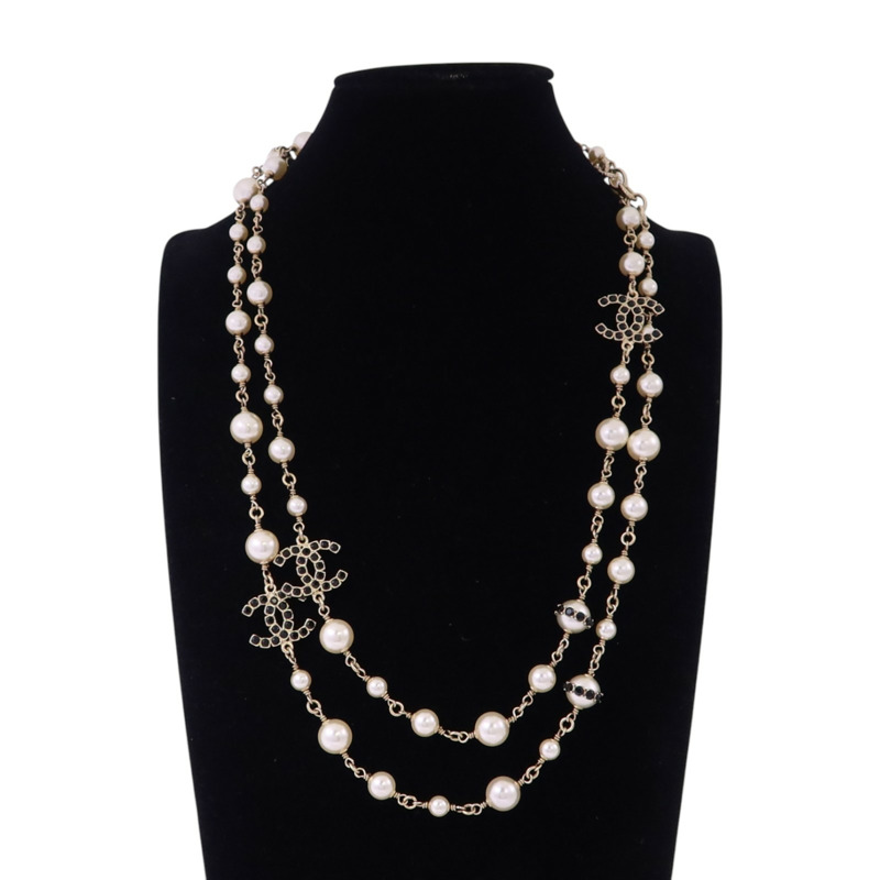 CHANEL 金屬/仿珍珠/水鑽Necklace金扣項鏈-7