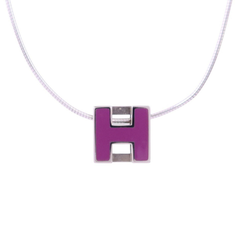HERMES 金屬/琺瑯H Cube Necklace銀扣項鏈-1
