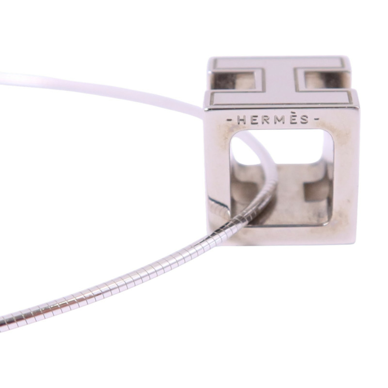HERMES 金屬/琺瑯H Cube Necklace銀扣項鏈-5