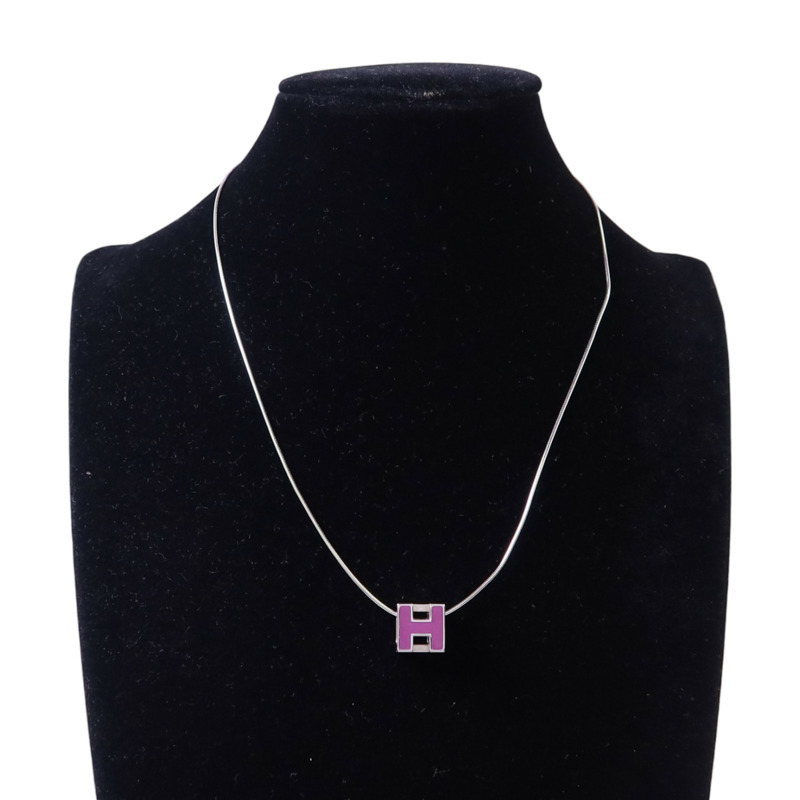 HERMES 金屬/琺瑯H Cube Necklace銀扣項鏈-6