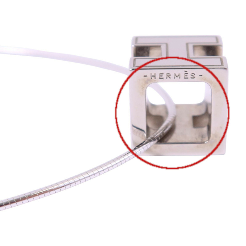 HERMES 金屬/琺瑯H Cube Necklace銀扣項鏈-7