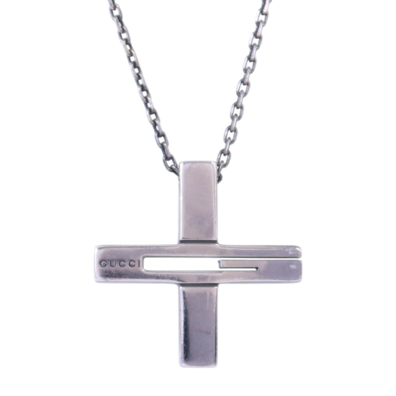 GUCCI 925純銀Cross Cutout G Necklace銀扣項鏈-1