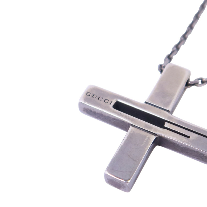 GUCCI 925純銀Cross Cutout G Necklace銀扣項鏈-5