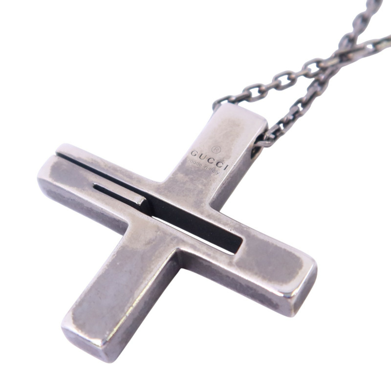 GUCCI 925純銀Cross Cutout G Necklace銀扣項鏈-6
