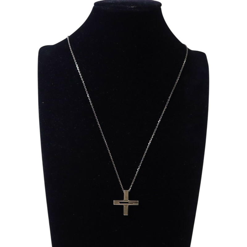 GUCCI 925純銀Cross Cutout G Necklace銀扣項鏈-8