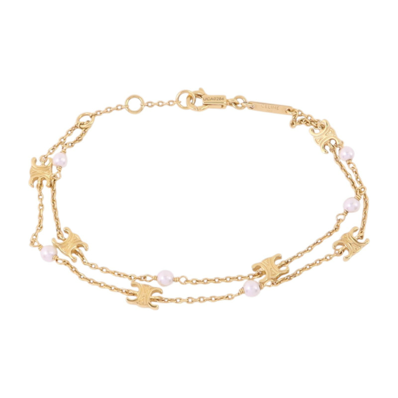 CELINE 金屬/仿珍珠Triomphe Multi Bracelet金扣手鏈-0