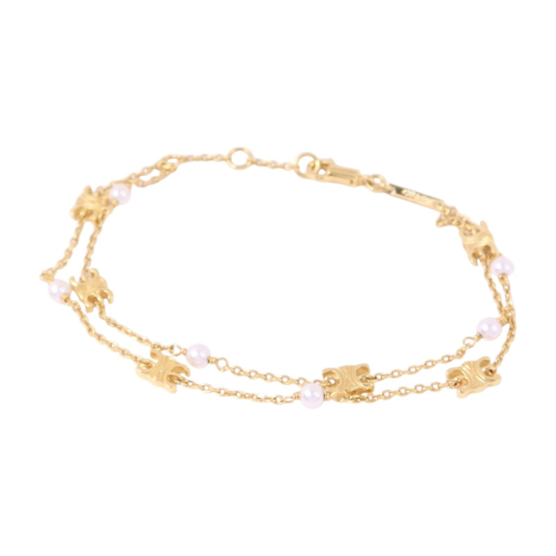 CELINE 金屬/仿珍珠Triomphe Multi Bracelet金扣手鏈-1