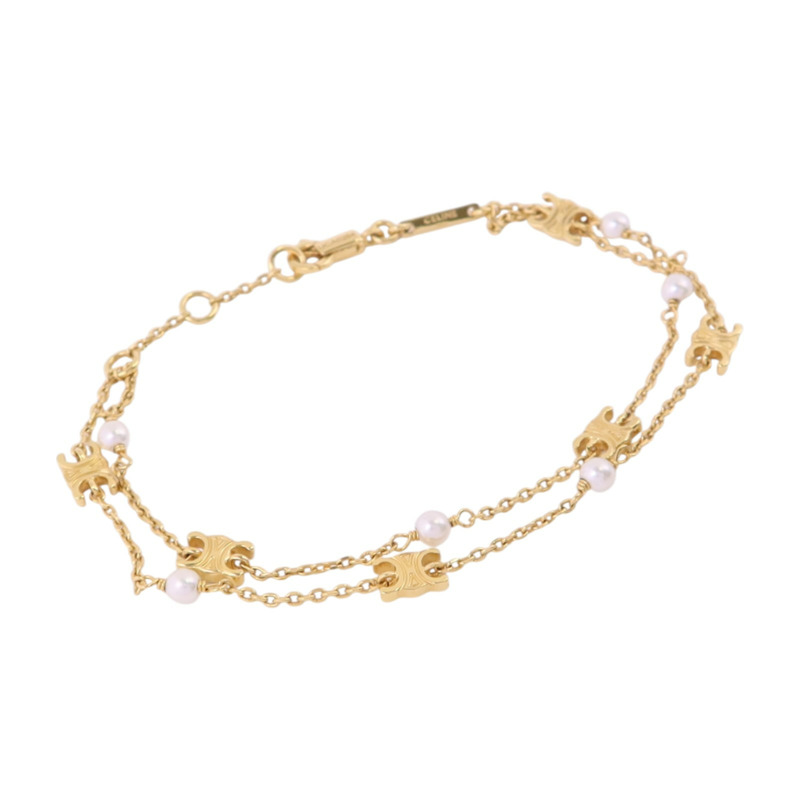 CELINE 金屬/仿珍珠Triomphe Multi Bracelet金扣手鏈-2