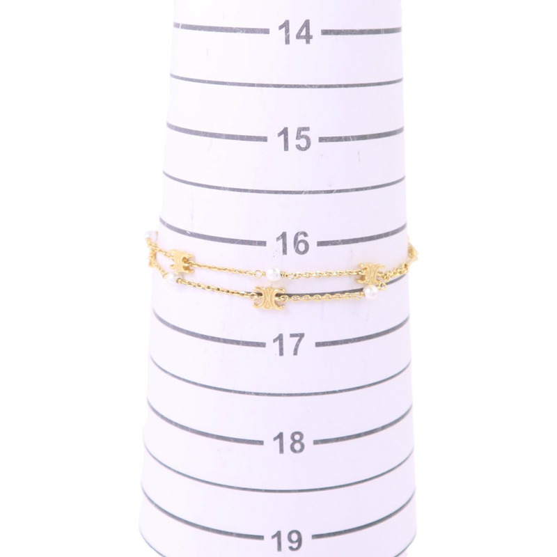 CELINE 金屬/仿珍珠Triomphe Multi Bracelet金扣手鏈-9