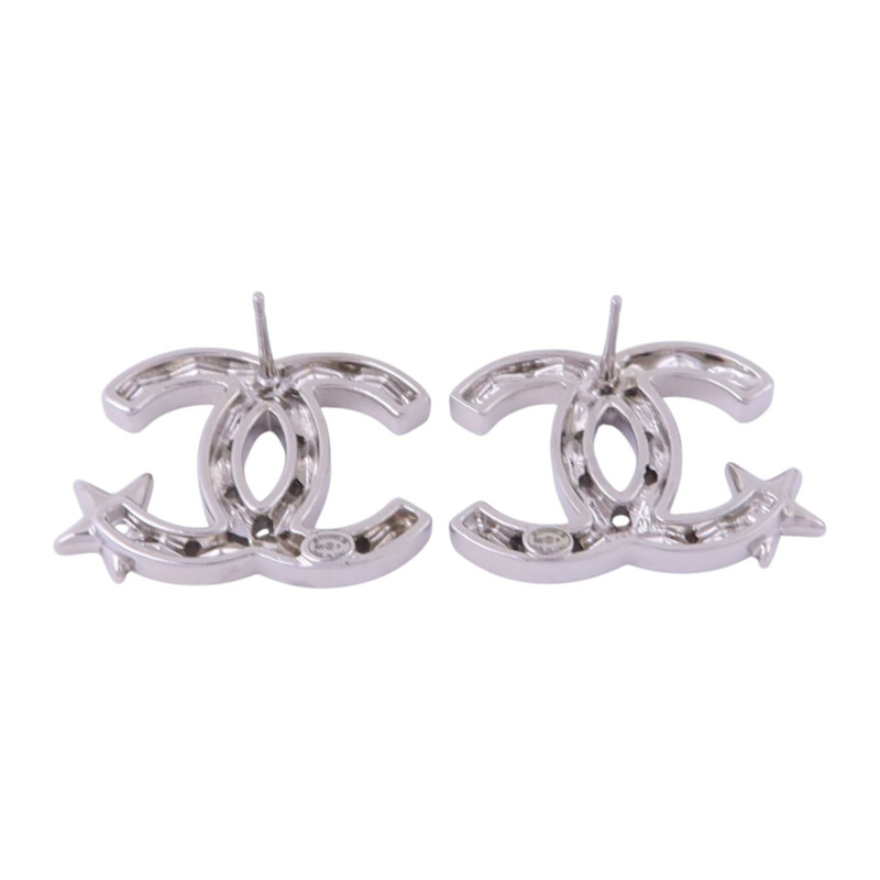 CHANEL 金屬/水鑽CC Earrings銀扣耳環-2