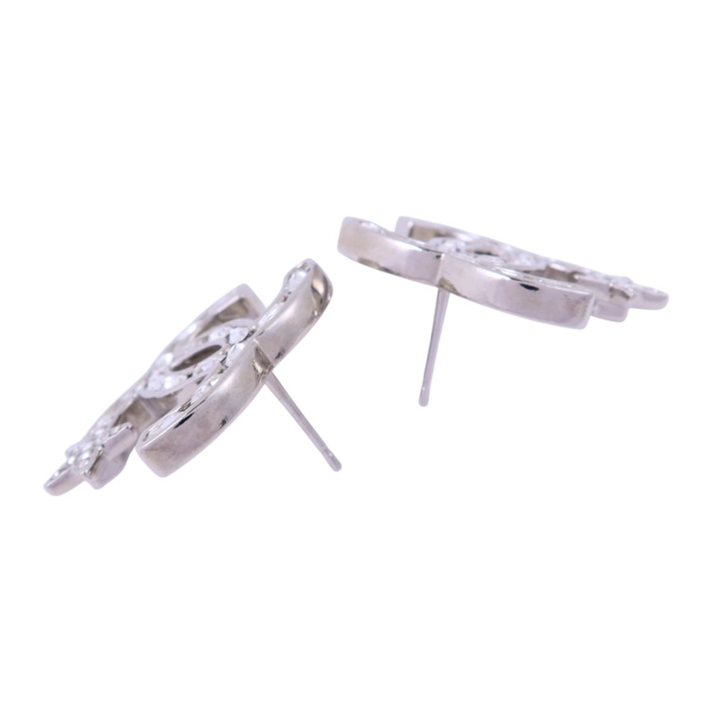 CHANEL 金屬/水鑽CC Earrings銀扣耳環-3