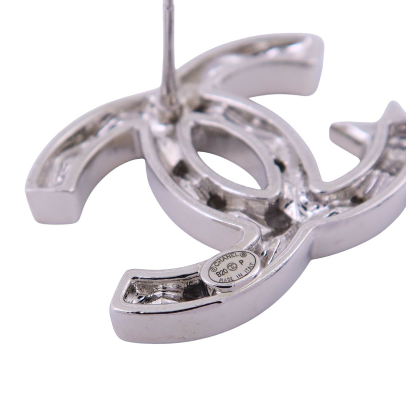 CHANEL 金屬/水鑽CC Earrings銀扣耳環-5