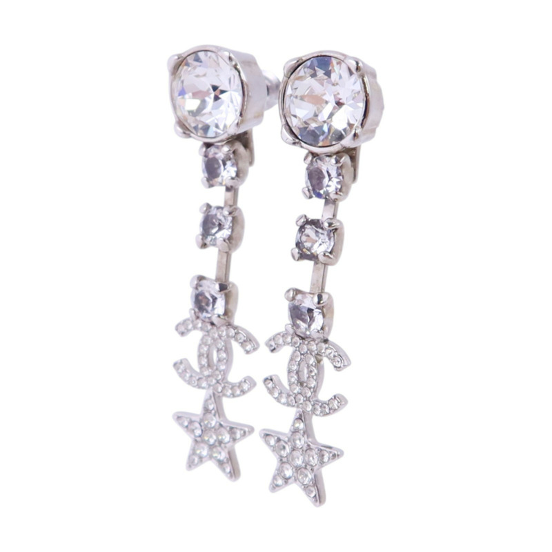 CHANEL 金屬/水鑽Earrings銀扣耳環-1