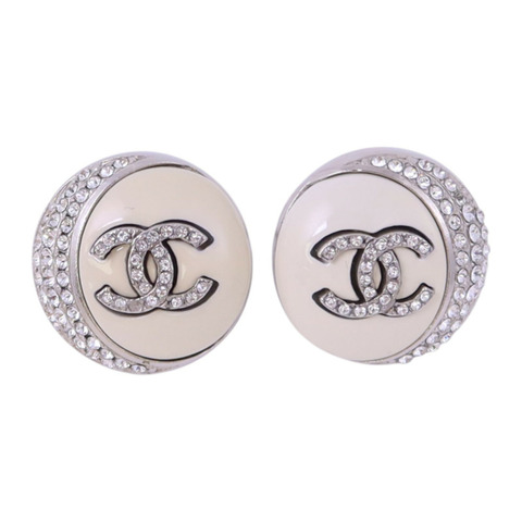 CHANEL 金屬/PVC/水鑽Earrings銀扣耳環