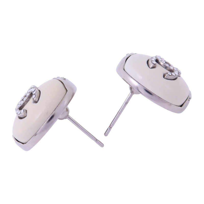 CHANEL 金屬/PVC/水鑽Earrings銀扣耳環-3