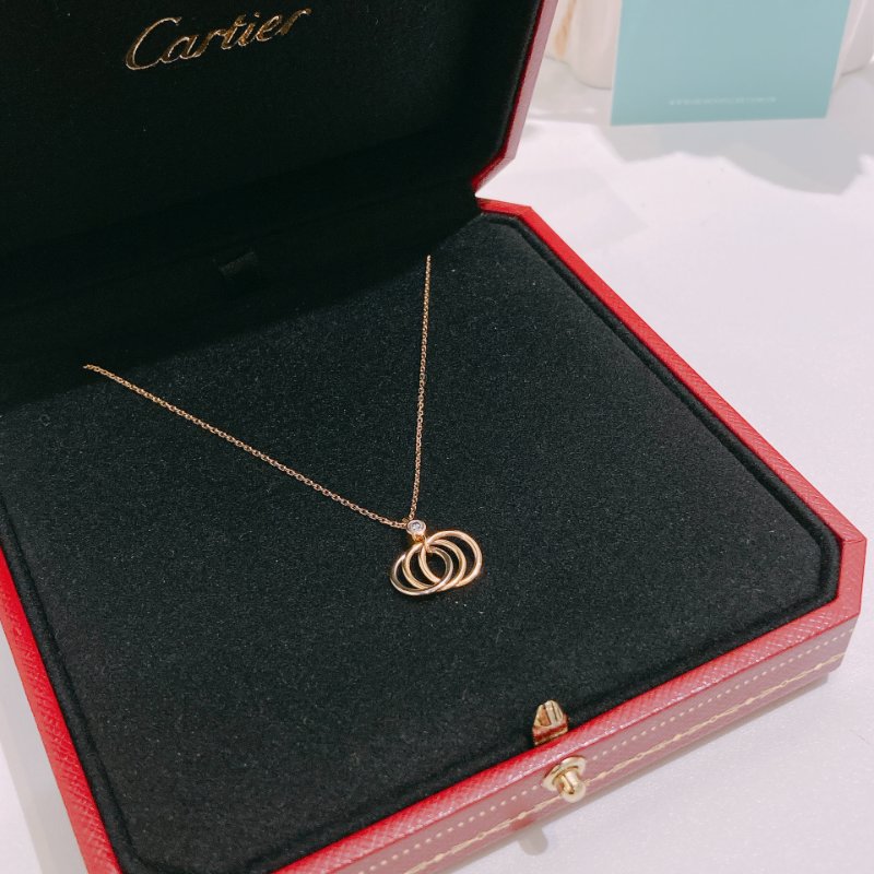 TW4713 Cartier 卡地亞 三色圈帶鑽 18k玫瑰金項鍊Trinty Diamond Au750 18k Gold/Sliver Necklace-2