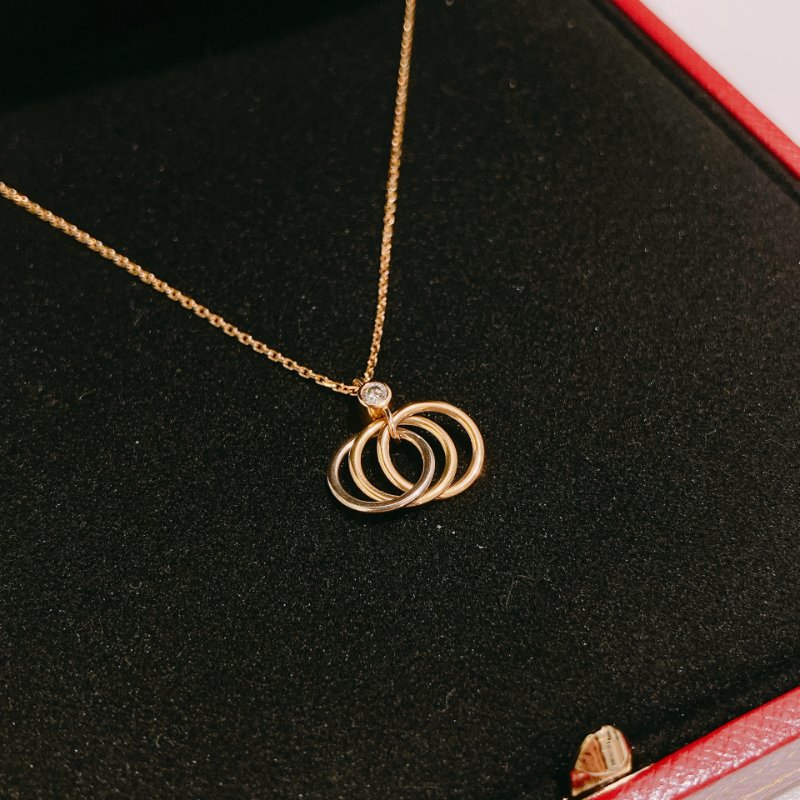 TW4713 Cartier 卡地亞 三色圈帶鑽 18k玫瑰金項鍊Trinty Diamond Au750 18k Gold/Sliver Necklace-3