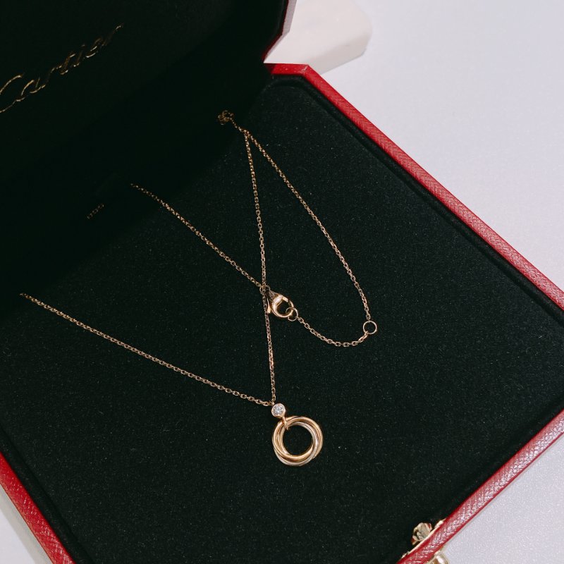 TW4713 Cartier 卡地亞 三色圈帶鑽 18k玫瑰金項鍊Trinty Diamond Au750 18k Gold/Sliver Necklace-4