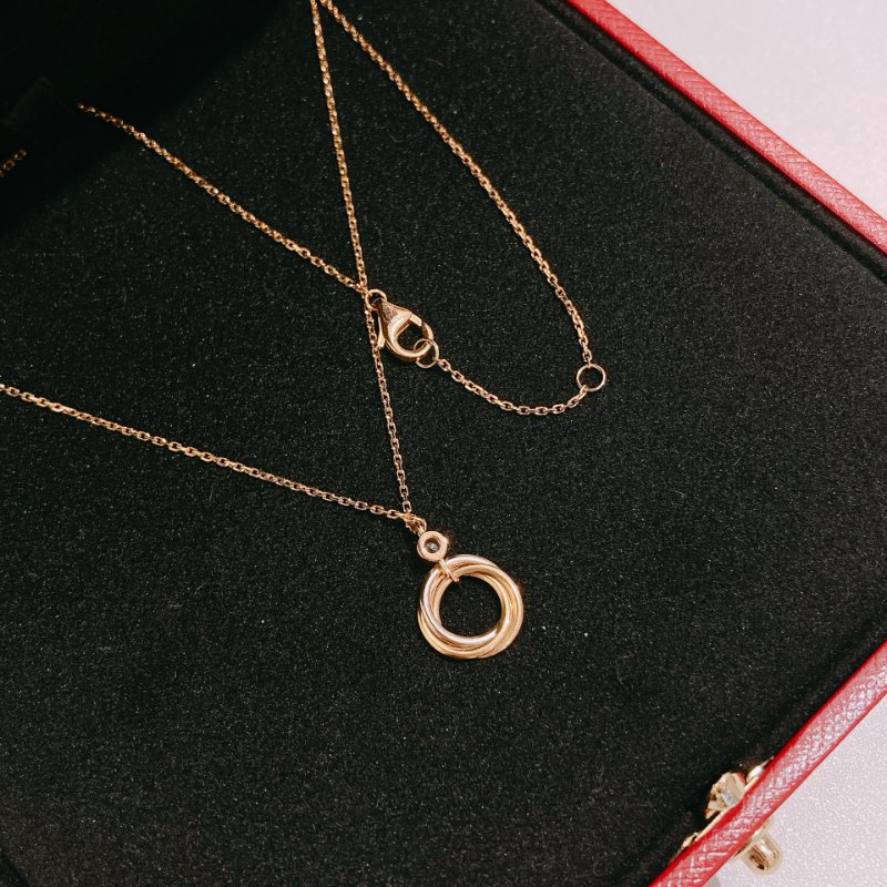 TW4713 Cartier 卡地亞 三色圈帶鑽 18k玫瑰金項鍊Trinty Diamond Au750 18k Gold/Sliver Necklace-5