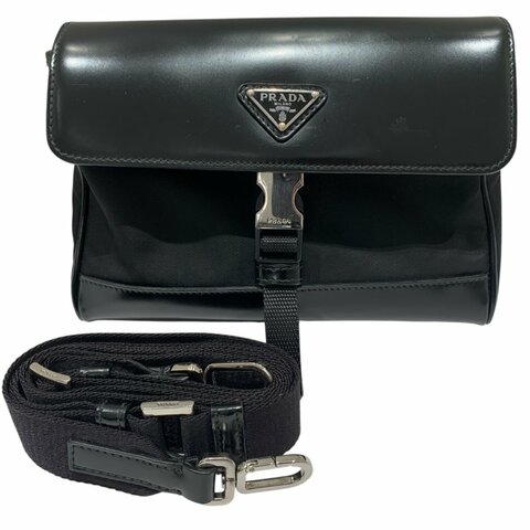 PRADA 普拉達 ECONYL 再生尼龍 側背包 手機包 黑色 銀釦