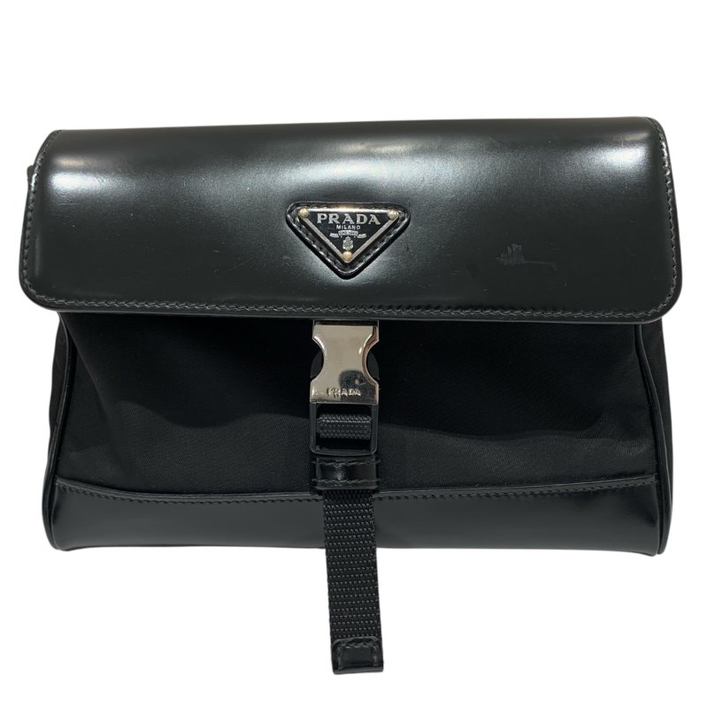 PRADA 普拉達 ECONYL 再生尼龍 側背包 手機包 黑色 銀釦-1