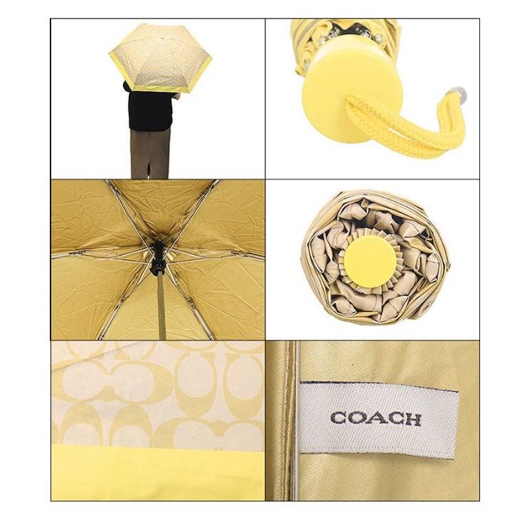 【COACH】滿版LOGO抗UV折疊傘-卡其色-1