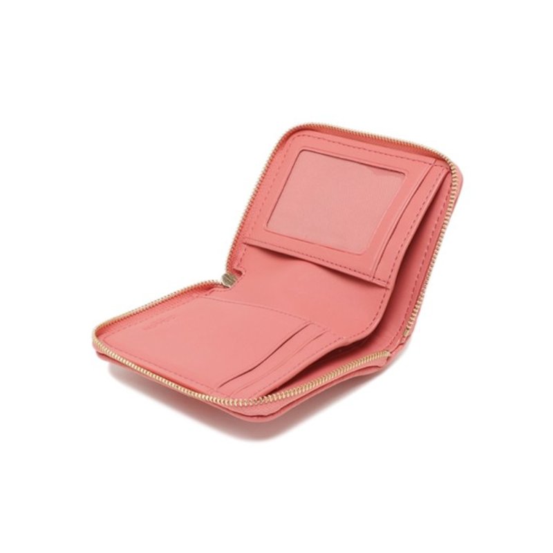 【COACH】織布拼接牛皮皮革ㄇ型拉鍊短夾-太妃粉-4