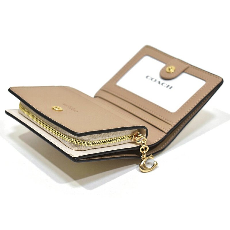 【COACH】花朵印花二折短夾-卡其色-3