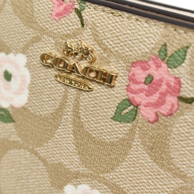 【COACH】花朵印花二折短夾-卡其色-5