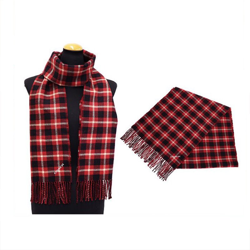 【COACH】紅黑白格紋圍巾-4