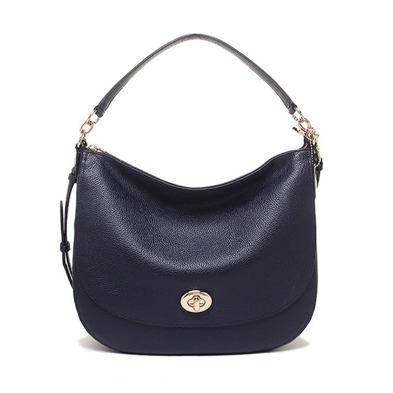 皮革手提/肩背兩用包-深藍色-0