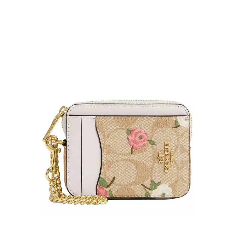 【COACH】素面皮革Ｌ型拉鍊手拿包-花卉-2