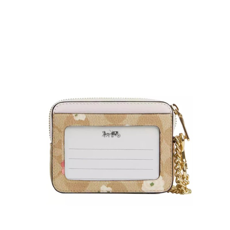 【COACH】素面皮革Ｌ型拉鍊手拿包-花卉-3