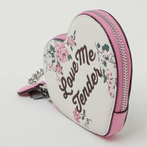 【COACH】心型皮革零錢包-花卉