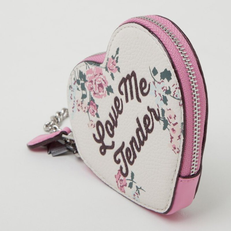 【COACH】心型皮革零錢包-花卉-0