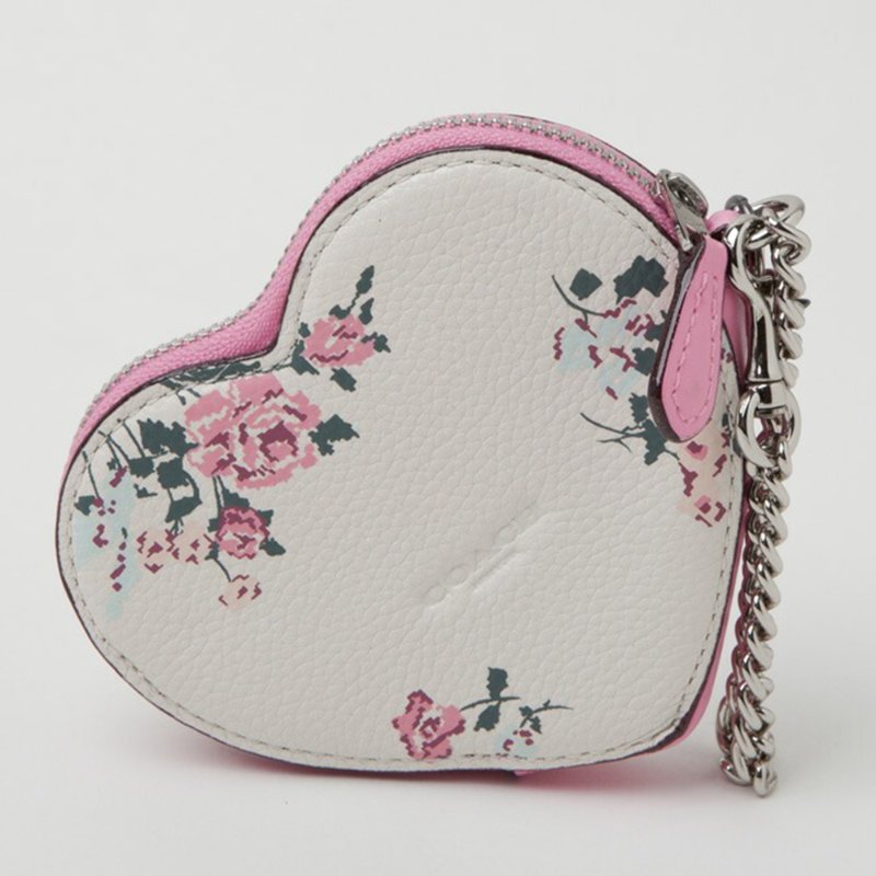 【COACH】心型皮革零錢包-花卉-4