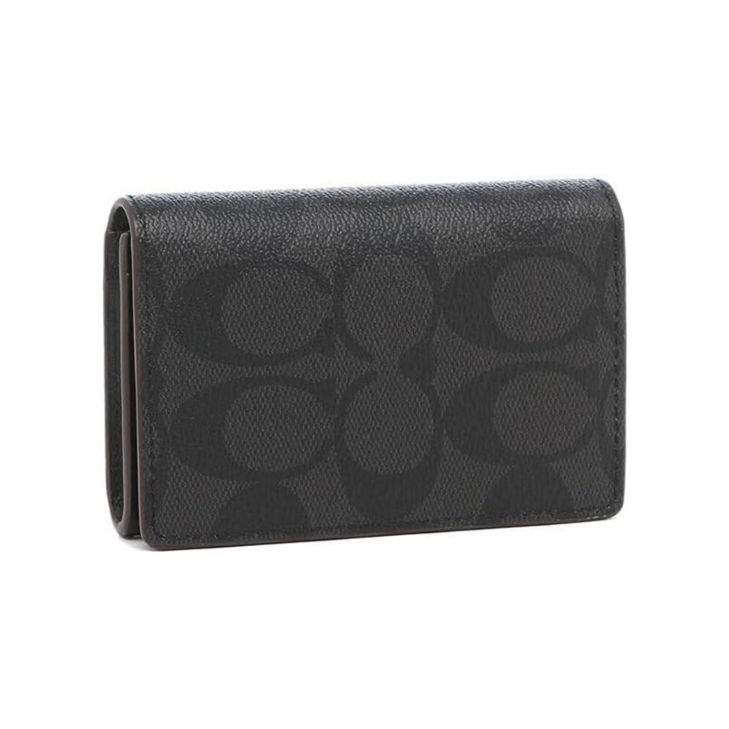 【COACH】滿版LOGO對開卡片名片夾-黑灰色-0