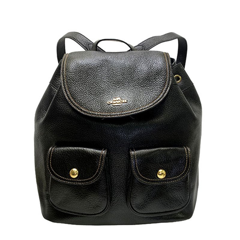 【COACH】荔枝紋皮革後背包-黑色-0