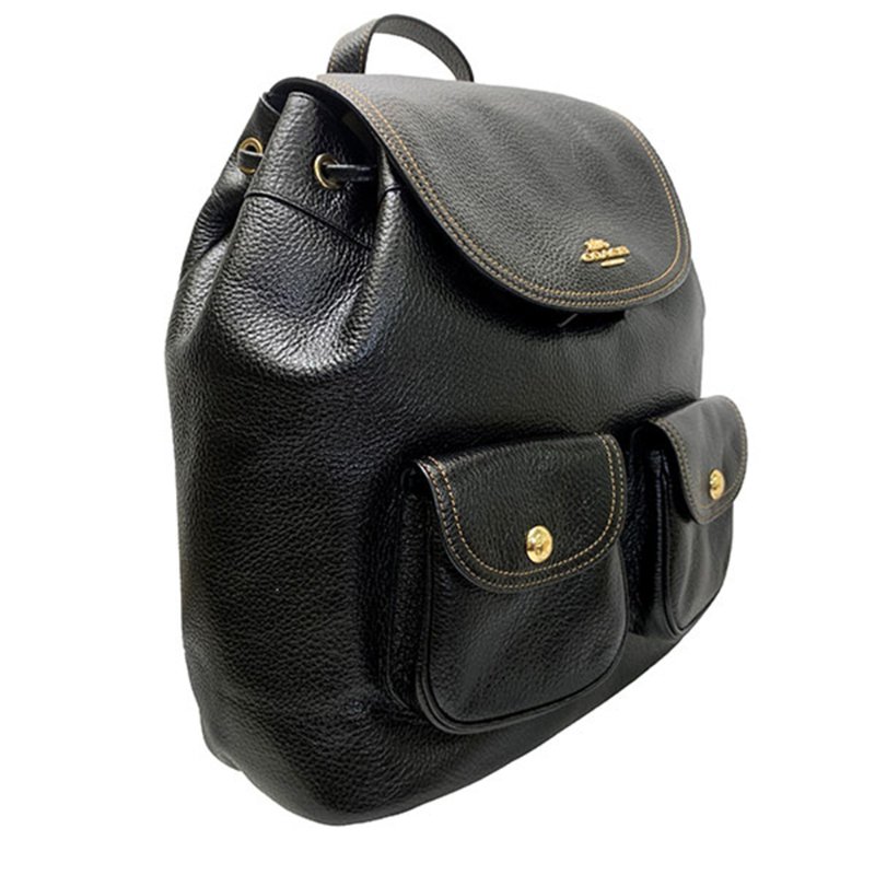 【COACH】荔枝紋皮革後背包-黑色-2