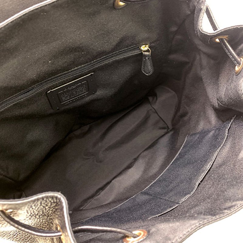 【COACH】荔枝紋皮革後背包-黑色-5