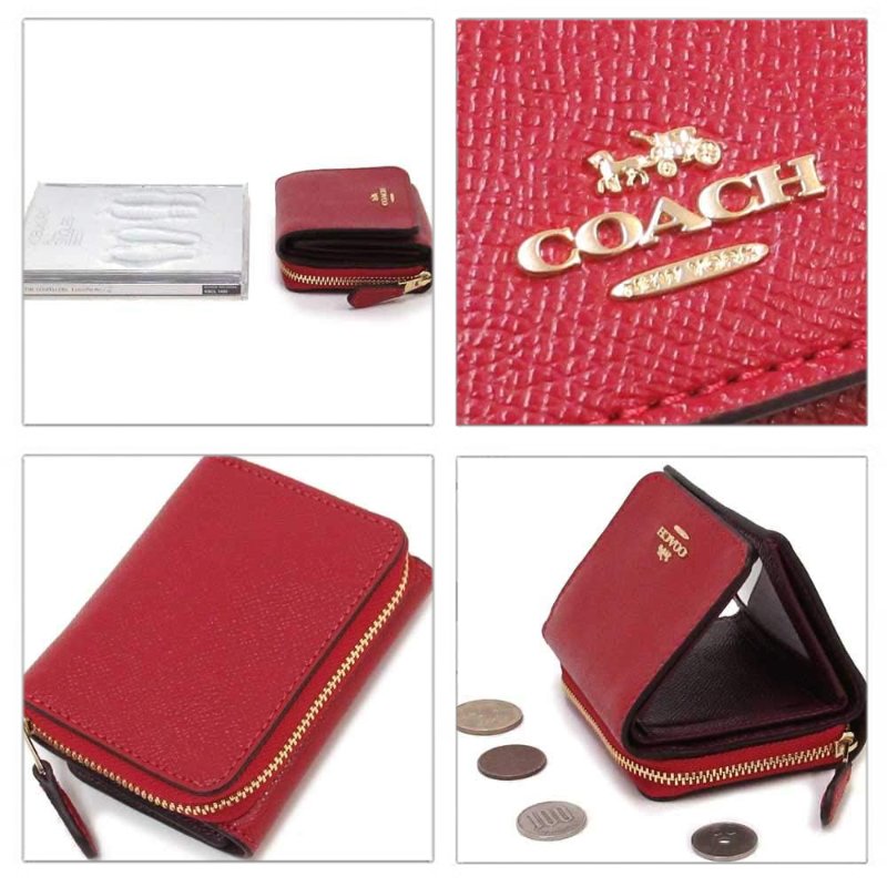 【COACH】防刮皮革三折短夾-紅色-2