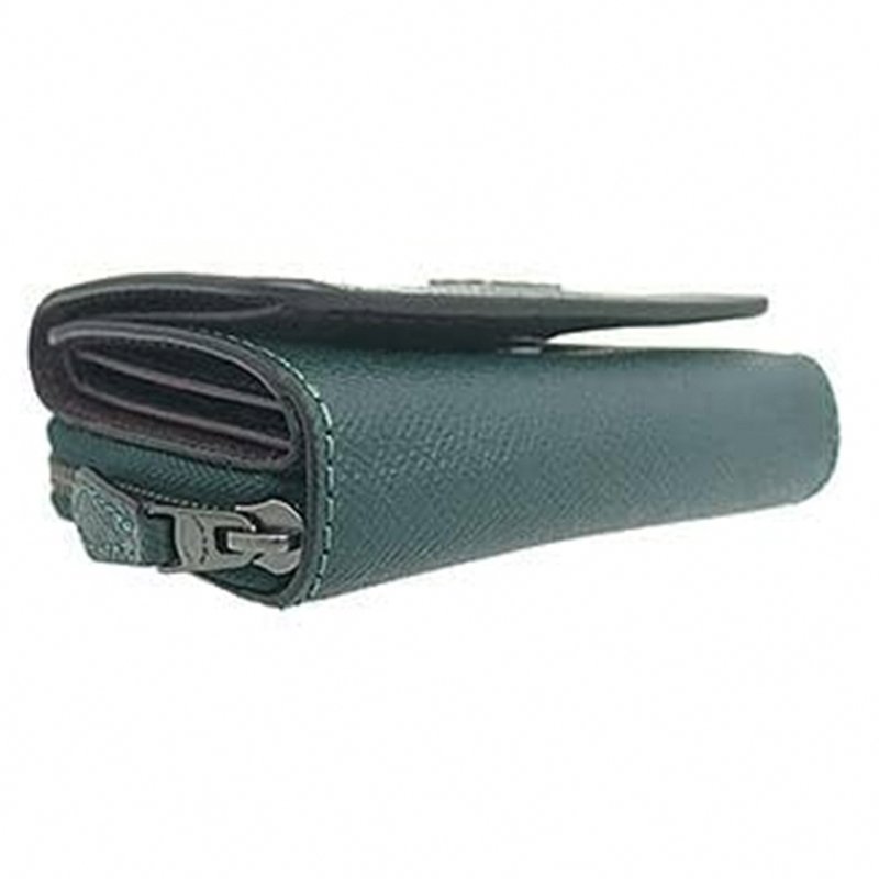 【COACH】防刮皮革三折短夾-森林綠-2