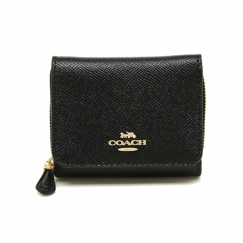 【COACH】防刮皮革三折短夾-黑色
