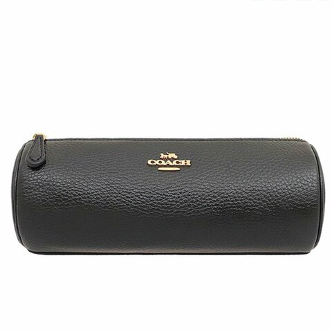 【COACH】鵝卵石皮革圓筒筆袋-黑色