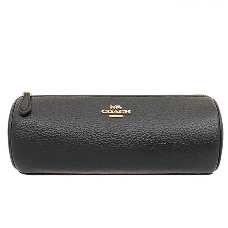 【COACH】鵝卵石皮革圓筒筆袋-黑色-0