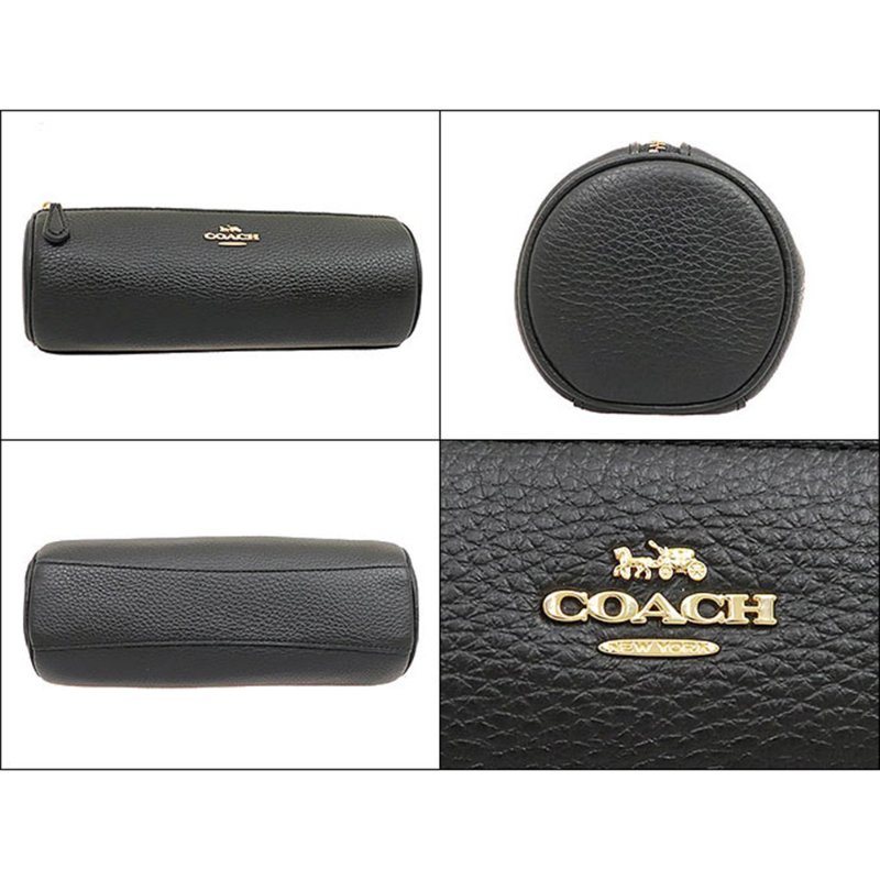 【COACH】鵝卵石皮革圓筒筆袋-黑色-1