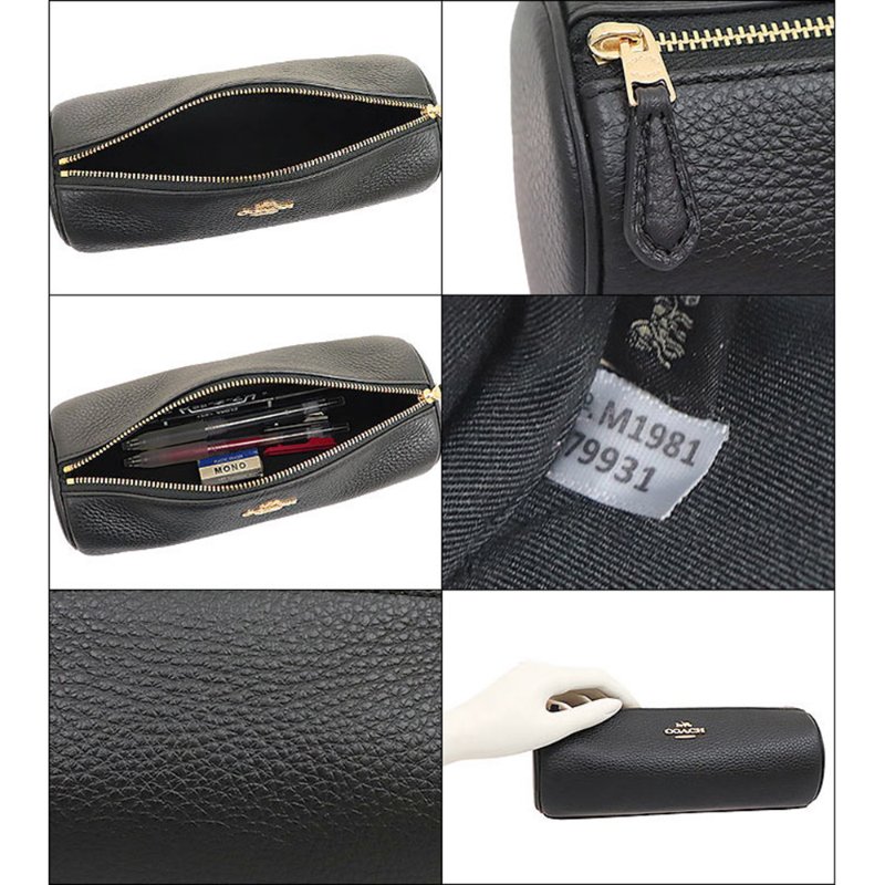 【COACH】鵝卵石皮革圓筒筆袋-黑色-2